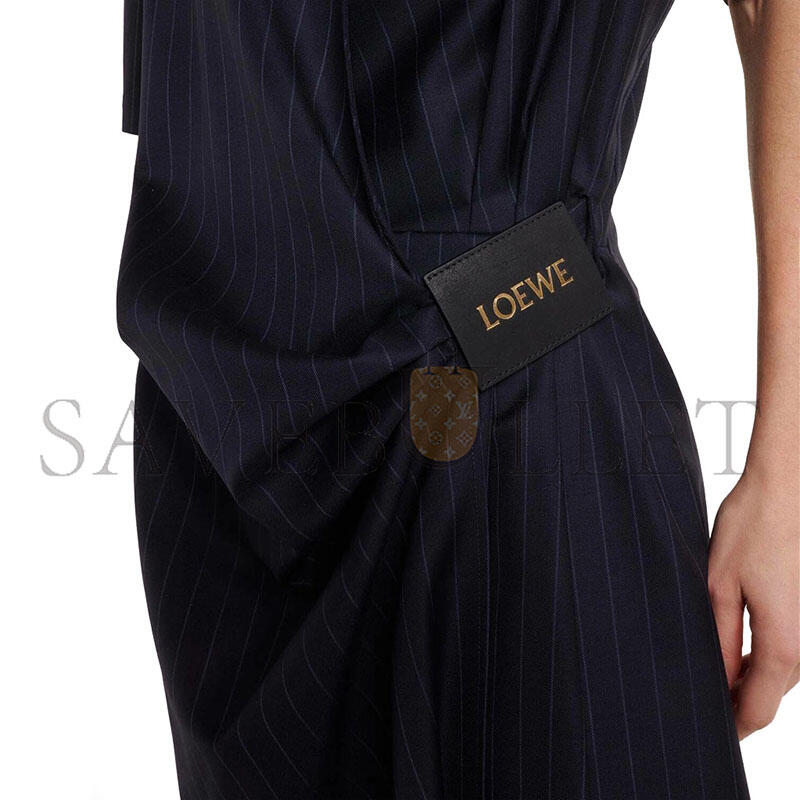 L0ew* PINSTRIPE GATHERED WOOL WRAP DRESS
